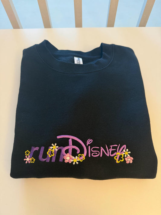 runDisney Inspired Rapunzel Sweatshirt – Embroidered Princess Running Hoodie – Tangled Flowers – Magical Gift for Runners