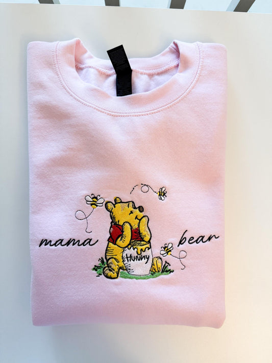 Mama Bear Winnie the Pooh Sweatshirt – Cute Embroidered Crewneck – Gift for Moms – Cozy Mother's Day Hoodie – Pastel Cottagecore Aesthetic