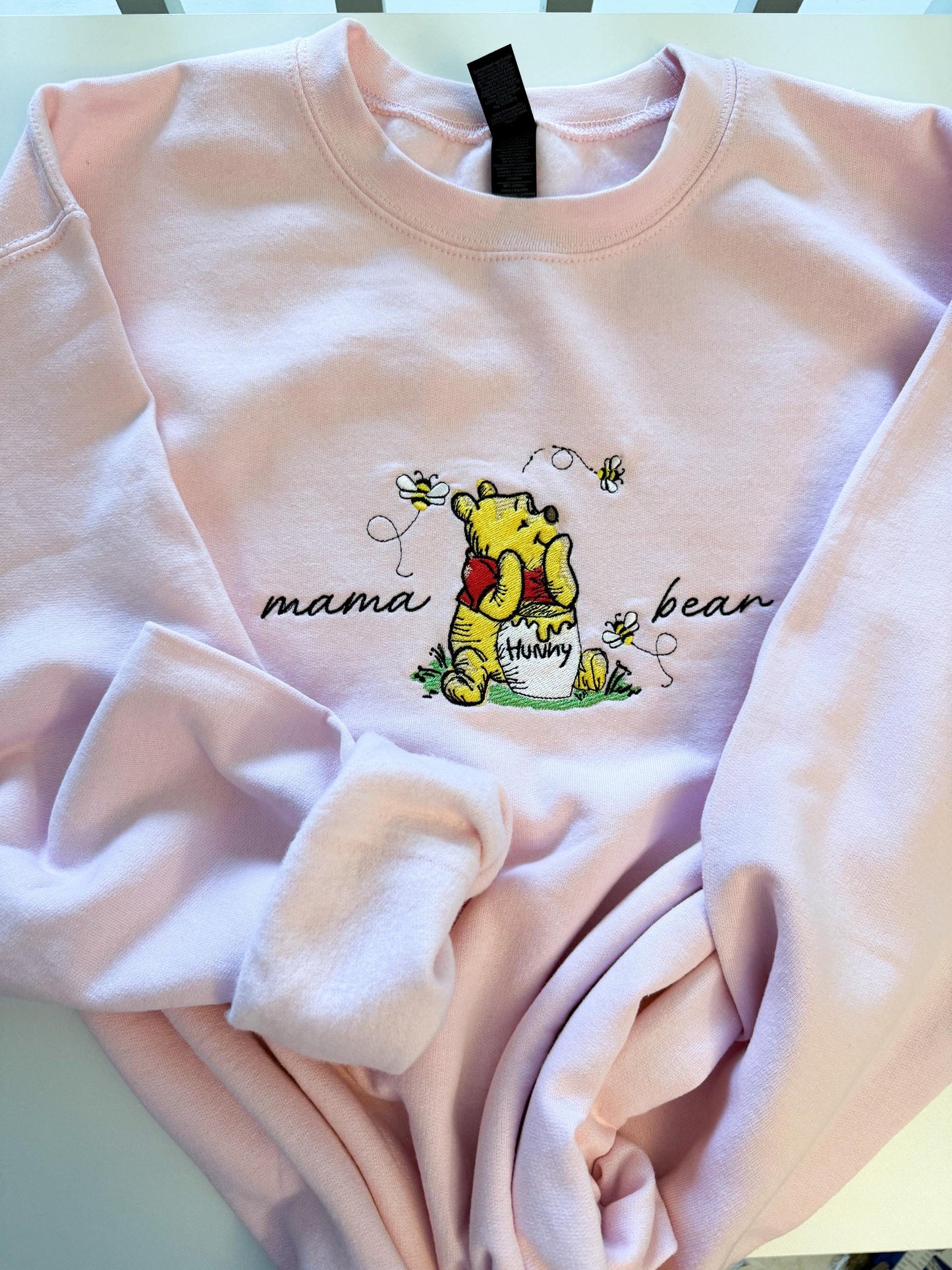 Mama Bear Winnie the Pooh Sweatshirt – Cute Embroidered Crewneck – Gift for Moms – Cozy Mother's Day Hoodie – Pastel Cottagecore Aesthetic